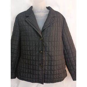 Talbots petites black button up quilted jacket outdoors‎ work business 16